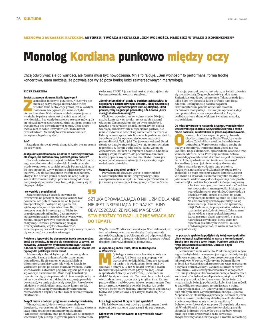 Strona 26 wywiadu w dodatku Plus Minus, Rzeczpospolita